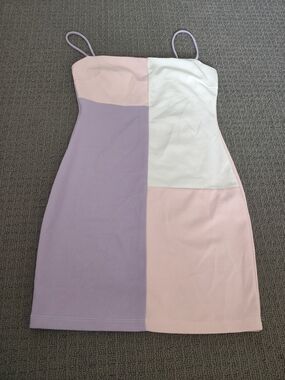 Windsor Pastel Colorblock Mini Dress in Pink, Lavender & White